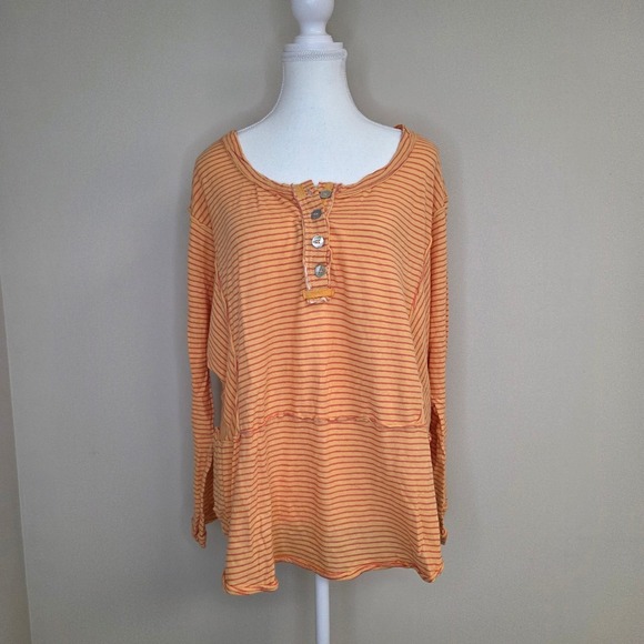 We The Free Tops - Coastal Grandmother Striped Oversized Top We The Free Cotton Linen Orange L
